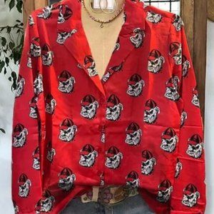 Georgia Bulldogs Red button up blouse XL NWOT